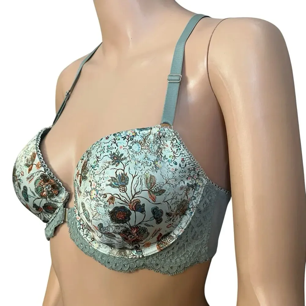 Victorias Secret Dream Angels Lined Demi Bra 34D Floral Satin Green Racerback - Picture 2 of 8